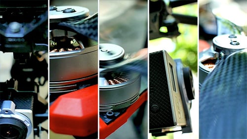Drone Camera and Propellers Rotating Close Up
