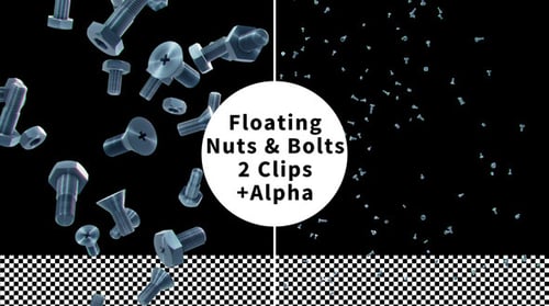 Floating 3D Metallic Nuts and Bolts Animation