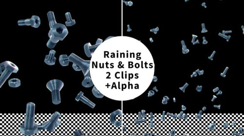 Falling Metallic Nuts and Bolts Animation with Alpha Channel