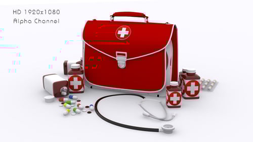 3D Animation of Medical First Aid Kit and Supplies