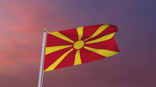 National Flag of North Macedonia Waving