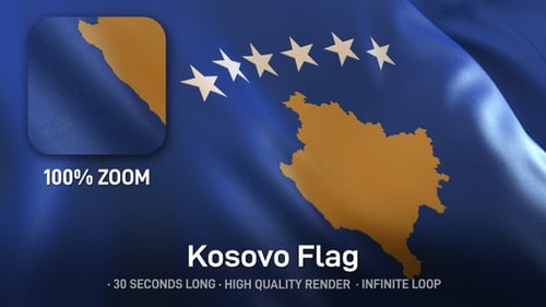 Realistic Waving Flag Of Kosovo Seamless Loop