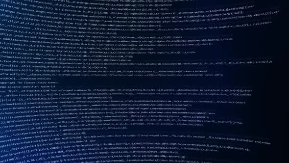 Closeup Programming code running over computer screen terminal, hacking ...