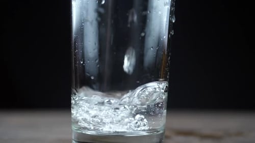Close up pouring purified fresh drink water