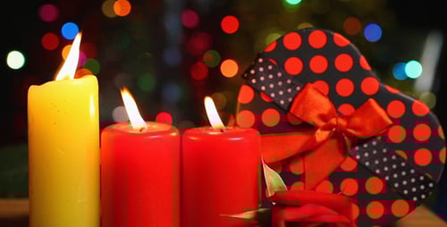 Candles and Heart Shaped Gift with Rose