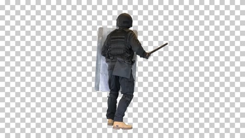Riot police unit making sound hitting, Alpha Channel