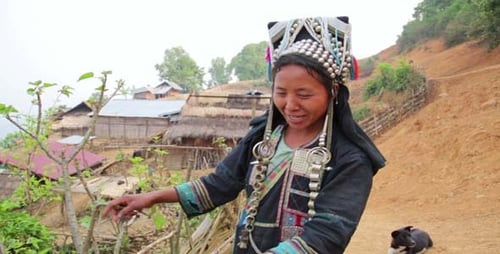 Young Adult in Traditional Dress in Rural Village