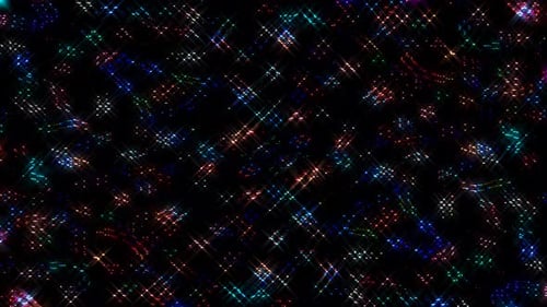 des lignes brillantes et lumineuses mettent en mouvement des points d'onde, coloré, sur fond noir