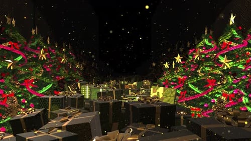 Festive Christmas Trees and Presents Holiday Loop Background