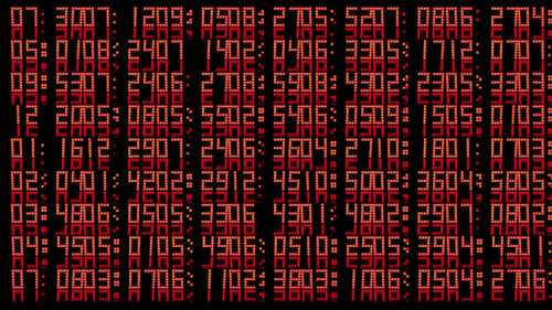 Scrolling Red Digital Numbers on a Black Screen