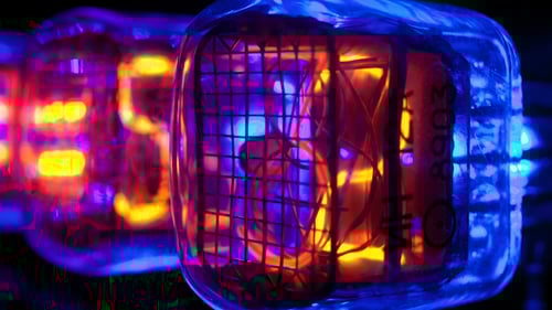 Close Up of Vintage Nixie Tubes Displaying Numbers