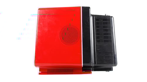 Red Vintage Television Rotating on White Background