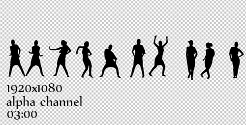 Silhouetted Figures Dancing and Posing on Transparent Background