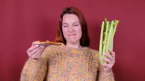 Woman Chooses Celery Over Pizza