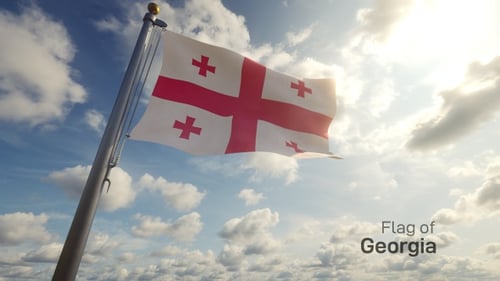 Realistic Waving Flag of Georgia Against Cloudy Sky
