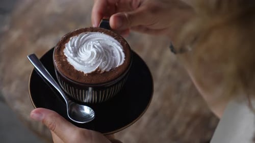 Close Up of a Chocolate Drink with Cream
