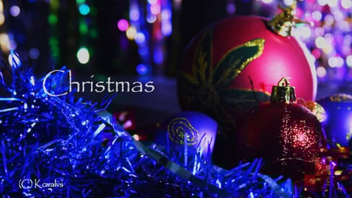 Christmas Ornaments and Tinsel with Festive Lighting