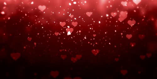Red Hearts and Glitter Particles Romantic Background Loop