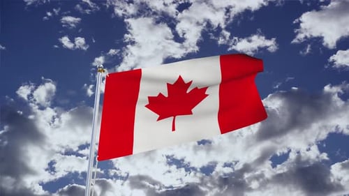 Realistic Canadian Flag Waving Against a Blue Sky