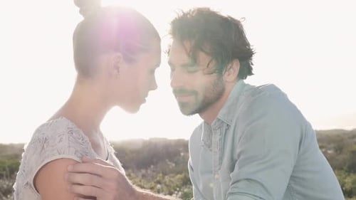 Loving Couple Touching Foreheads Outside