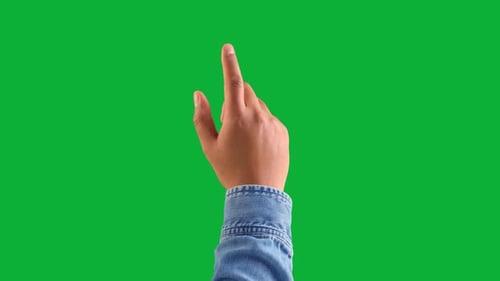 Hand Touching Screen on Green Background
