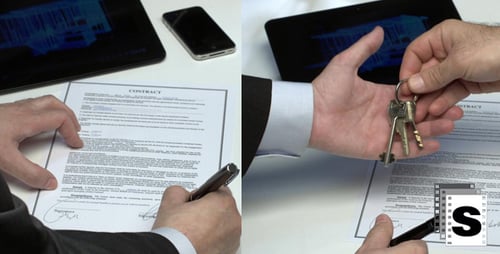 Signing Contract, Exchanging Keys, Handshake, Close Up