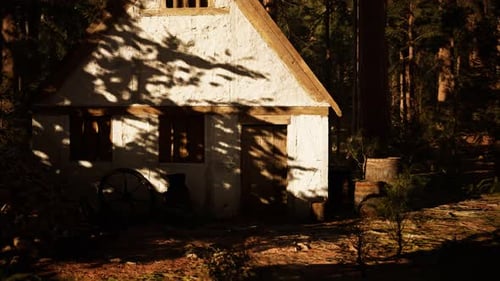 Old Wooden House in the Autumn Forest