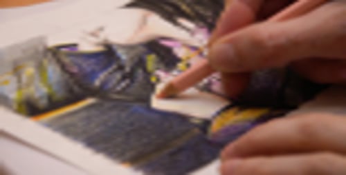 Close Up Drawing Woman with Colored Pencil