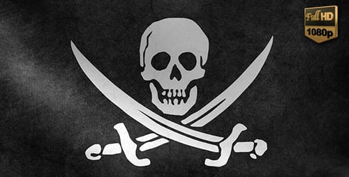 Grungy Waving Jolly Roger Pirate Flag Animation