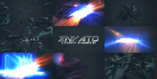 Abstract Shattering Crystal Logo Reveal with Glitch Effects