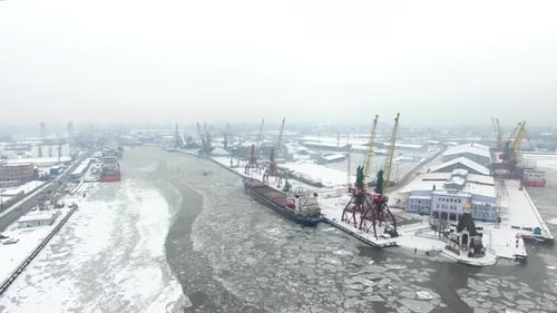 Aerial: The port of Kaliningrad in the cold winter