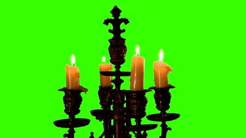Candle in Vintage Candlestick on Green Screen