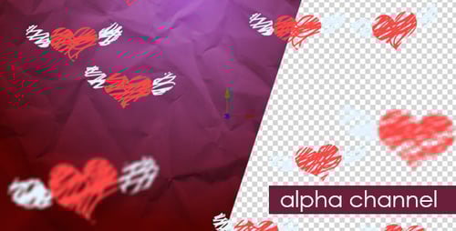 Animated Sketchy Flying Hearts Alpha Channel Overlay