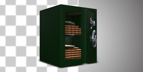 Animated 3D Safe Opening with Gold Bars