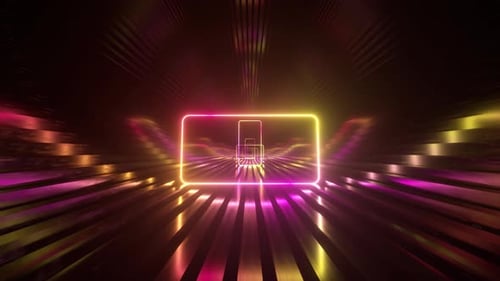 Sci-fi Tunnel with Neon Rounded Square. An Endless Flight Forward. Modern Neon Lighting. Seamless
