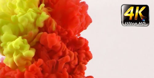 Red and Yellow Paint Mixing in Water