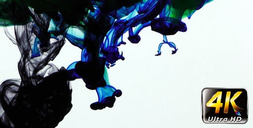 Abstract Ink Swirls of Black, Blue and Green