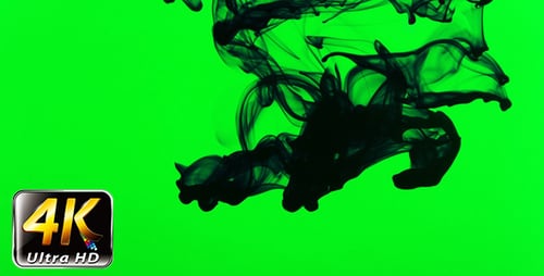Abstract Black Ink Spreading on Green Screen