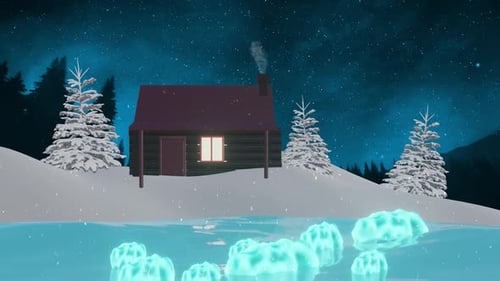 Gekühltes, verschneites Winterblockhaus: Lofi Animation