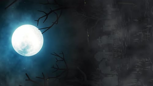 Halloween Night Graveyard Animation with Flying Bats and Full Moon