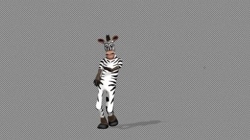 Funny 3D Cartoon Zebra Character Dancing on Alpha Channel