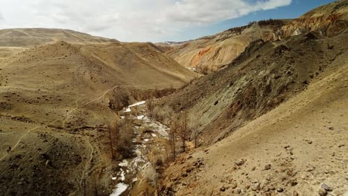 Berglandschaft mit einem gefrorenen Fluss