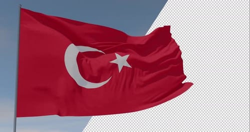 Turkish National Flag Waving with Alpha Channel
