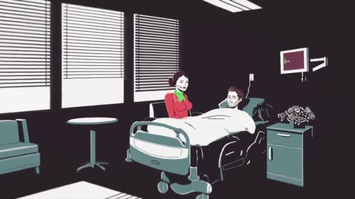 Abstract dying man lying on a bed in the hospital