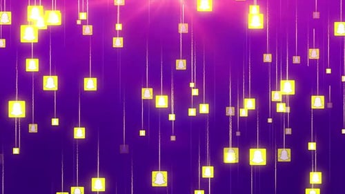 Neon Social Media Stream with Falling Snapchat Icons