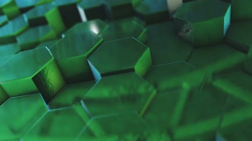 Abstract Moving Hexagonal Green Background with Depth of Field