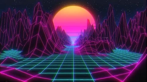 Seamless Retro Synthwave Wireframe Landscape Loop