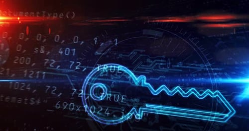 Animación abstracta de túnel en bucle con símbolo clave de ciberseguridad