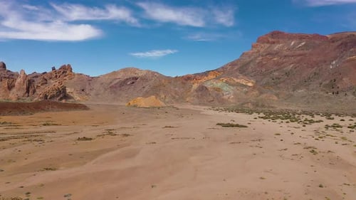 Aerial View of the Teide National Park Flight Over a Desert Rocky Surface View on the Teide Volcano