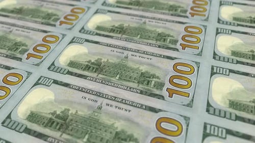 Seamless Loop Animation of One Hundred Dollar Bills Printing
